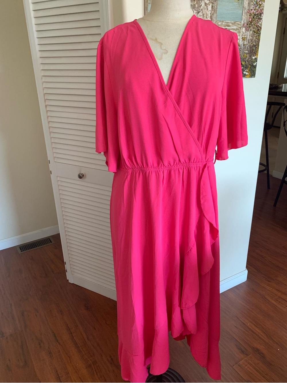 Women's 2X Hot Pink Wrap Midi Dress